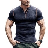Men's Slim Fit Waffle Knit Henley T-Shirt with Stylish Shoulder Detail – Comfortable Casual Tee 1