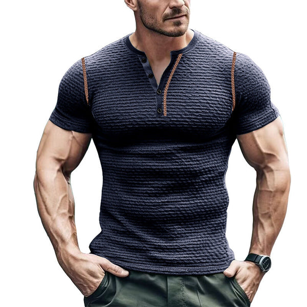 Men's Slim Fit Waffle Knit Henley T-Shirt with Stylish Shoulder Detail – Comfortable Casual Tee 1