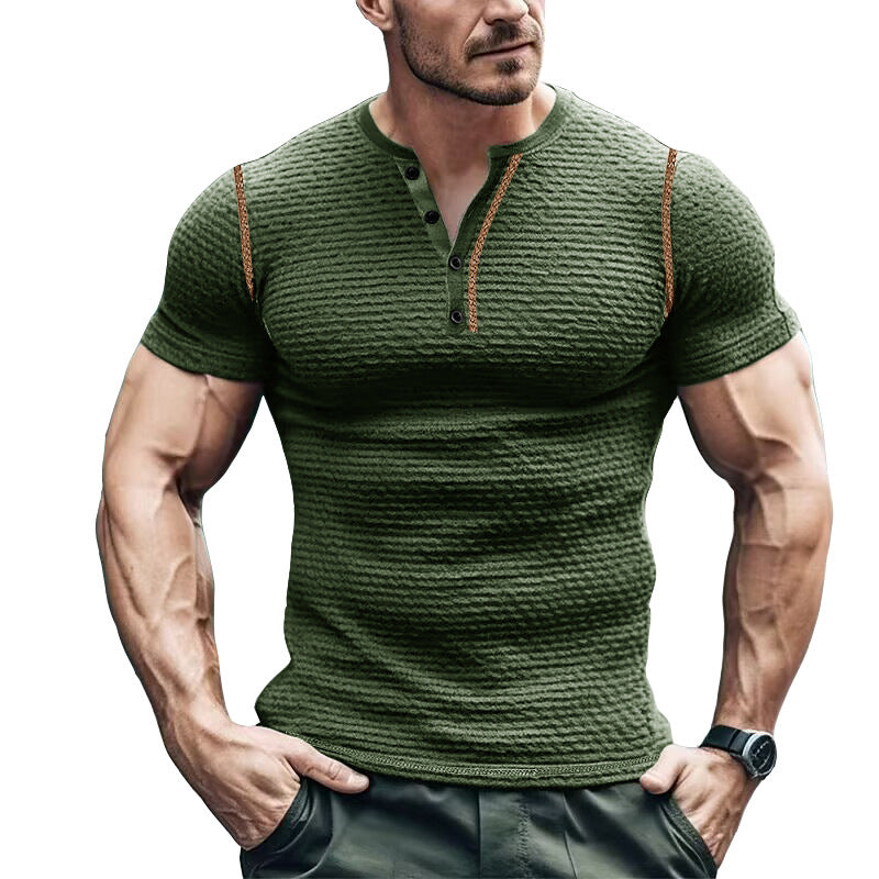 Men's Slim Fit Waffle Knit Henley T-Shirt with Stylish Shoulder Detail – Comfortable Casual Tee 2