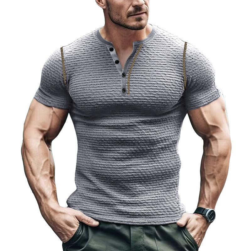 Men's Slim Fit Waffle Knit Henley T-Shirt with Stylish Shoulder Detail – Comfortable Casual Tee 3