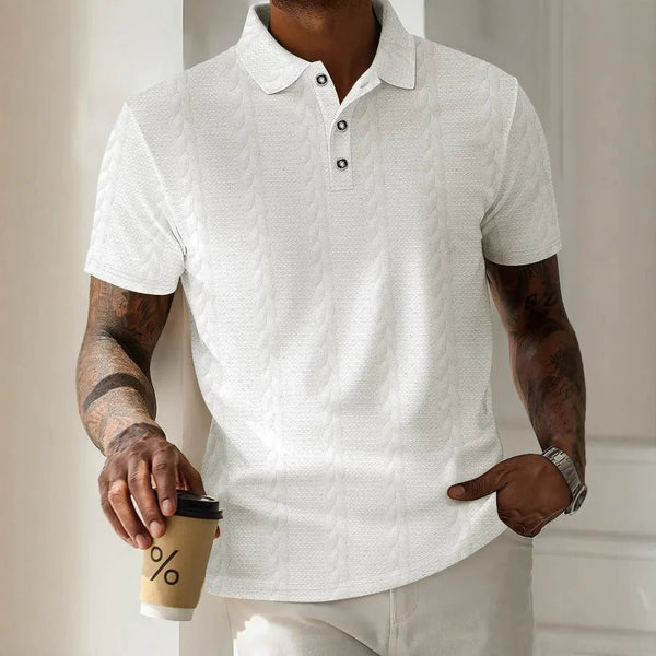 Men's Textured Jacquard Polo Shirt – Regular Fit Short Sleeve with Button Placket for Casual and Smart-Casual Wear 0