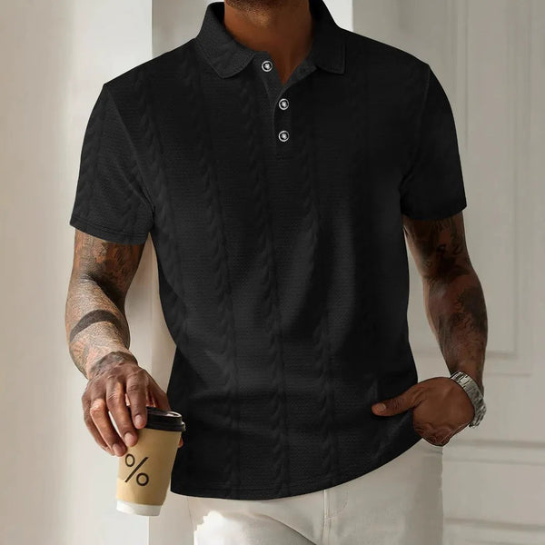 Men's Textured Jacquard Polo Shirt – Regular Fit Short Sleeve with Button Placket for Casual and Smart-Casual Wear 1