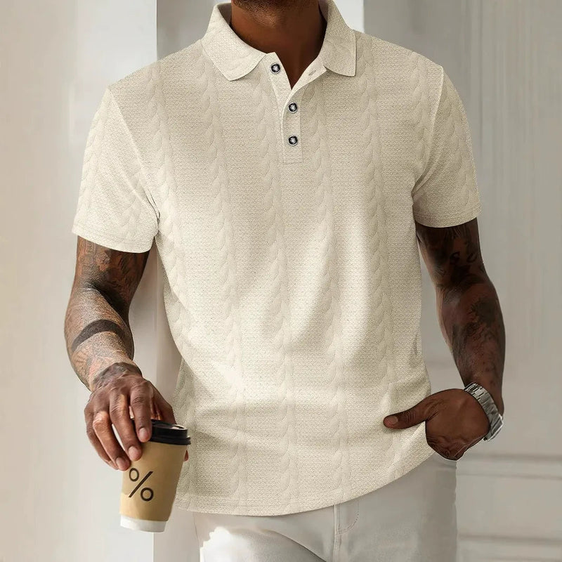 Men's Textured Jacquard Polo Shirt – Regular Fit Short Sleeve with Button Placket for Casual and Smart-Casual Wear 3