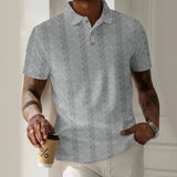 Men's Textured Jacquard Polo Shirt – Regular Fit Short Sleeve with Button Placket for Casual and Smart-Casual Wear 4