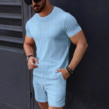 Men's Textured Knit T-Shirt and Shorts Set – Casual Comfort, Crew Neck Tee with Drawstring Waist, Summer Outfit 4