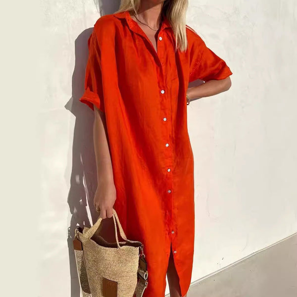SunBreeze – Relaxed Linen‑Blend Women's Shirt Dress