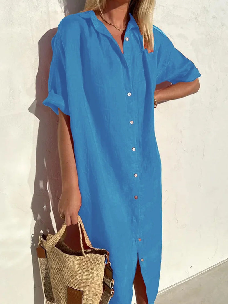 SunBreeze – Relaxed Linen‑Blend Women's Shirt Dress