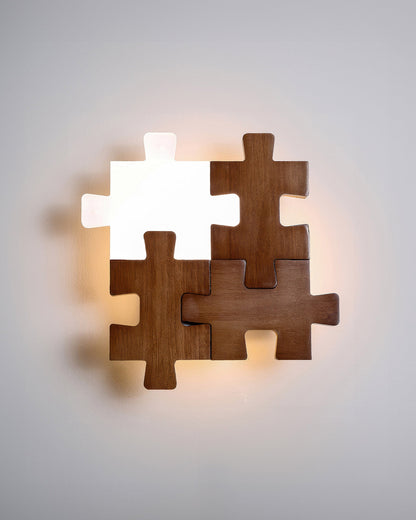 PuzzleGlow – Modern LED Wall Lamp with Wooden Playful Design