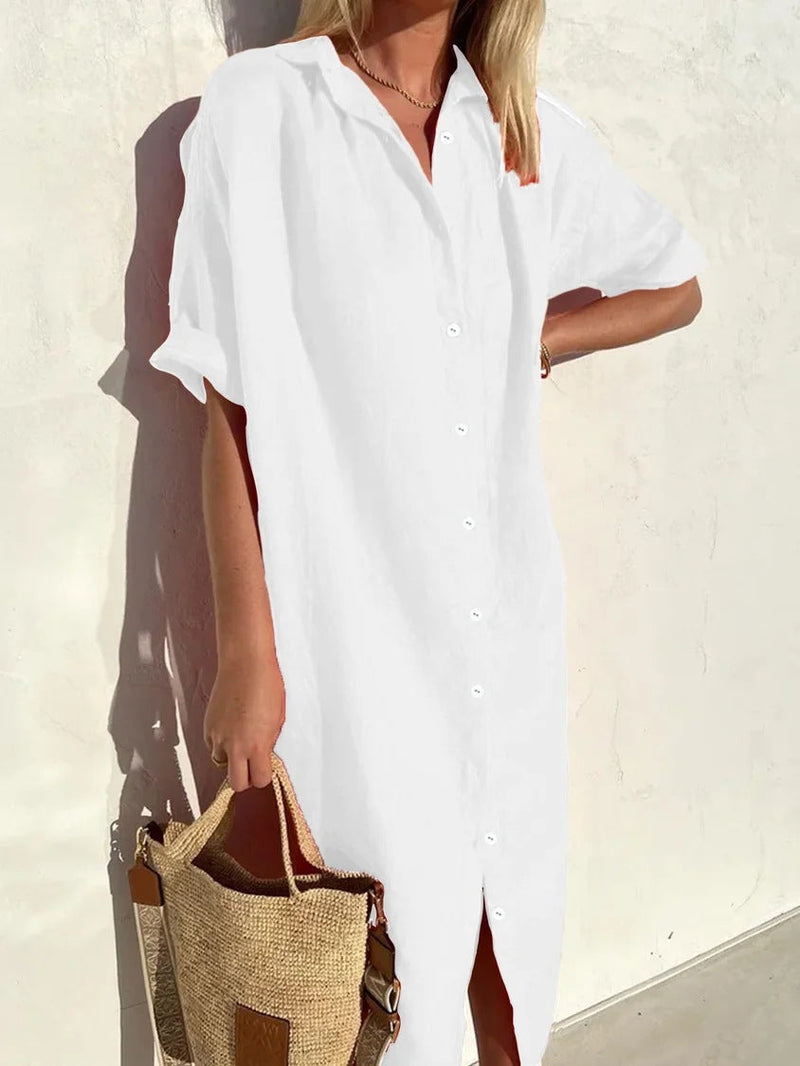 SunBreeze – Relaxed Linen‑Blend Women's Shirt Dress