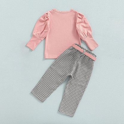 BLOSSOM - Baby Girls Stylish & Comfy Pink Top & Plaid Pants Set