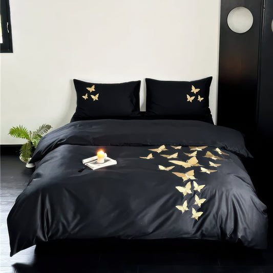 Variant image for Golden Butterflies - Luxurious Egyptian Cotton King Size Duvet Cover Set-1