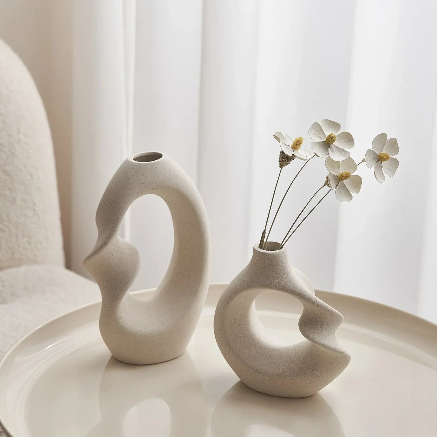 Ceramic Flower Vase Set - Sculptural Abstract Design for Modern Decor-2