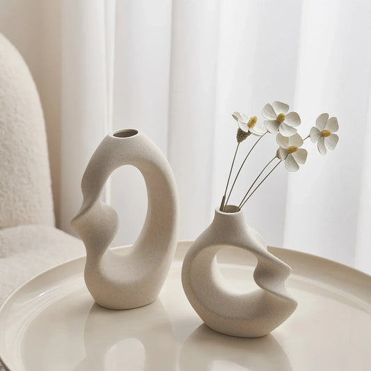 Ceramic Flower Vase Set - Sculptural Abstract Design for Modern Decor-2
