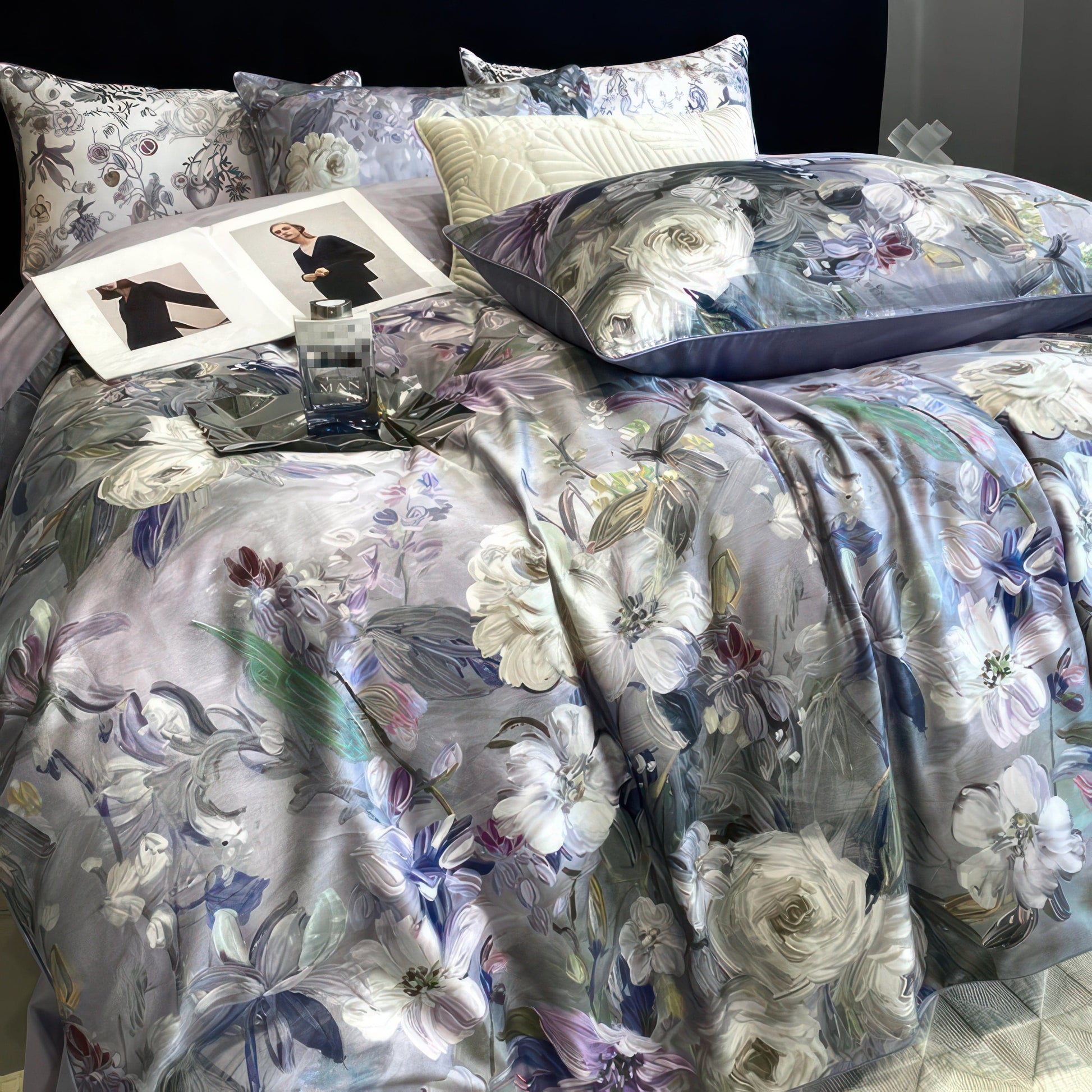 Elegant Floral Duvet Cover Set - Luxurious Egyptian Cotton, King Size-6