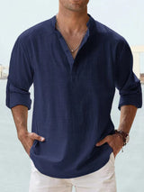Luca - Casual Cotton Linen Men's Henley Shirt