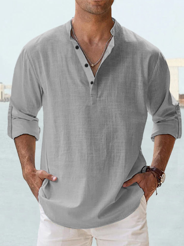 Luca - Casual Cotton Linen Men's Henley Shirt