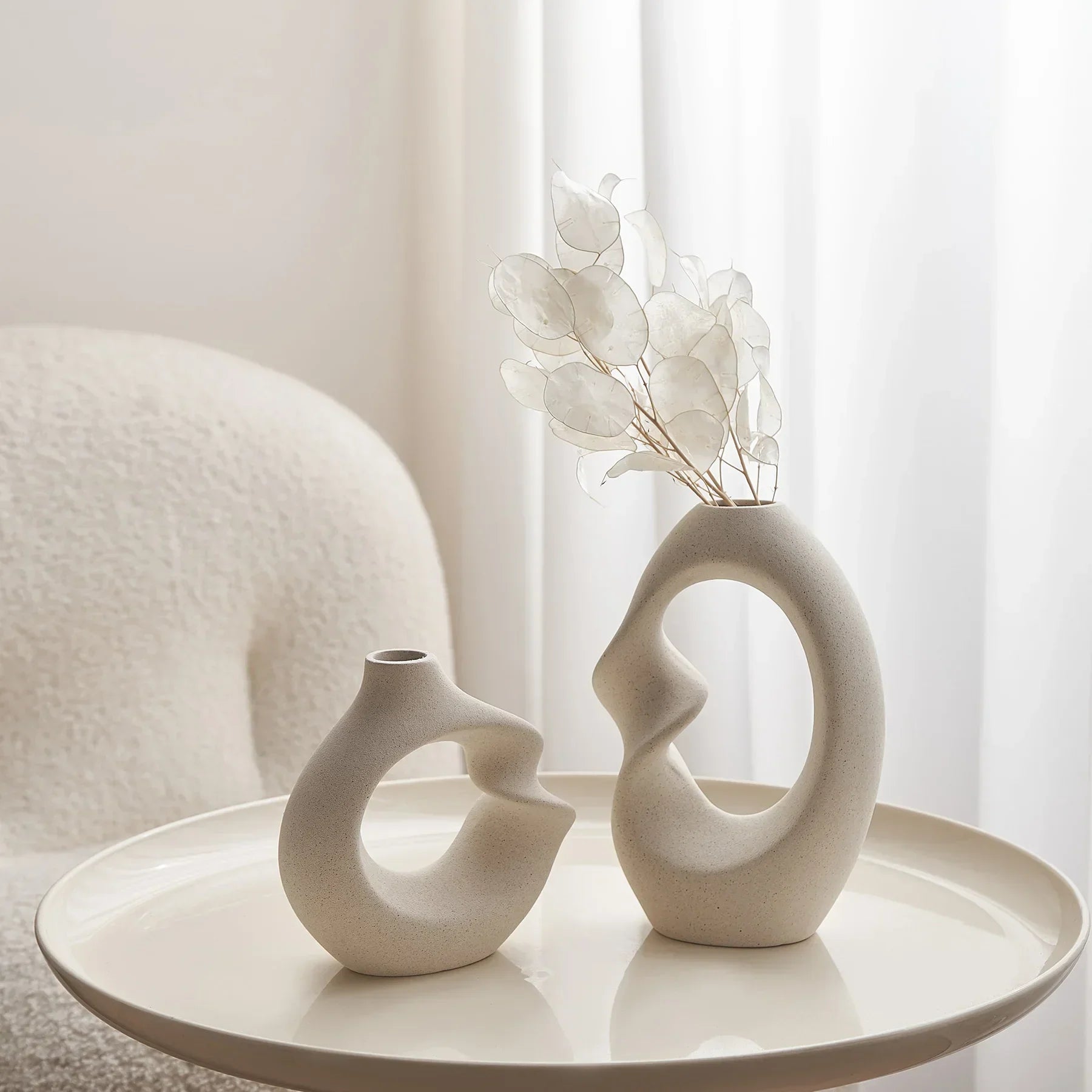 Ceramic Flower Vase Set - Sculptural Abstract Design for Modern Decor-3