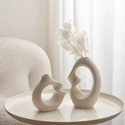 Ceramic Flower Vase Set - Sculptural Abstract Design for Modern Decor-3