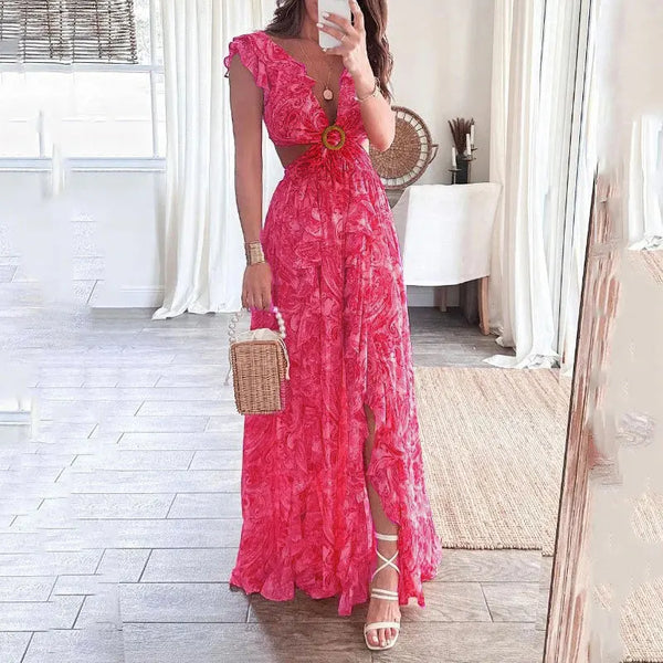 Liora - Flowy Floral V-Neck Women's Dress