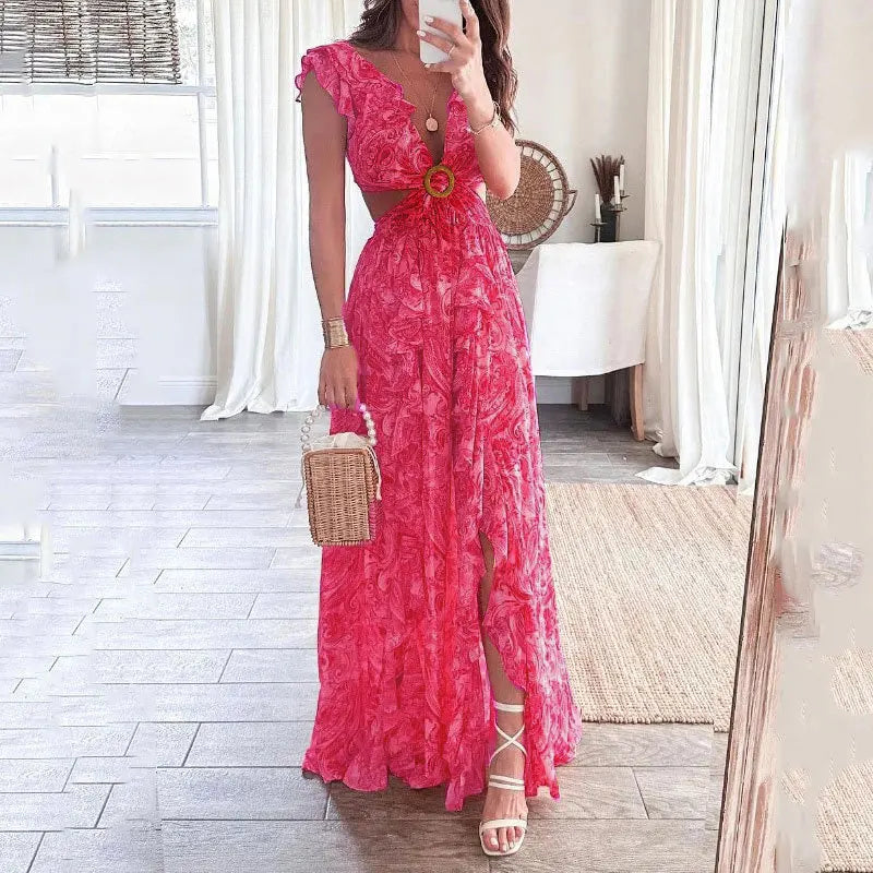 Liora - Flowy Floral V-Neck Women's Dress