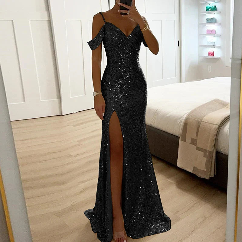 Sierra – Sparkling Off-Shoulder Evening Women's Dress