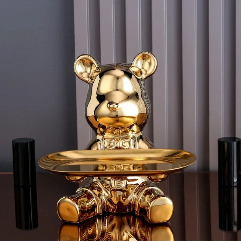 Shinebear - Elegant Ceramic Bear Sculpture with Shiny Finish & Functional Tray-2