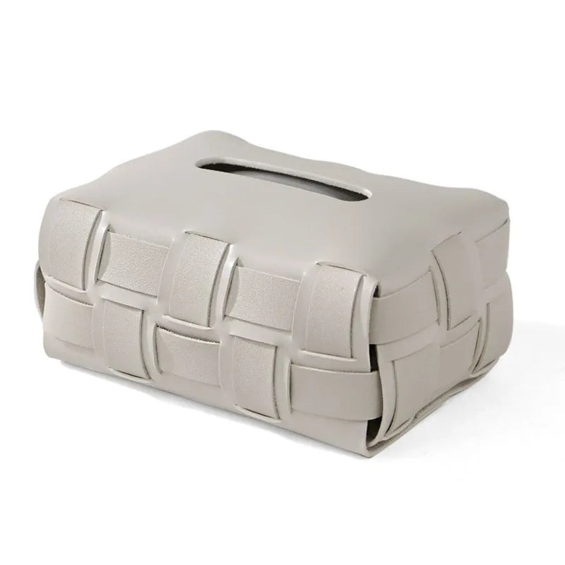 Variant image for Sorrento Vegan Leather Tissue Box Cover - Elegant Woven Design Holder-3