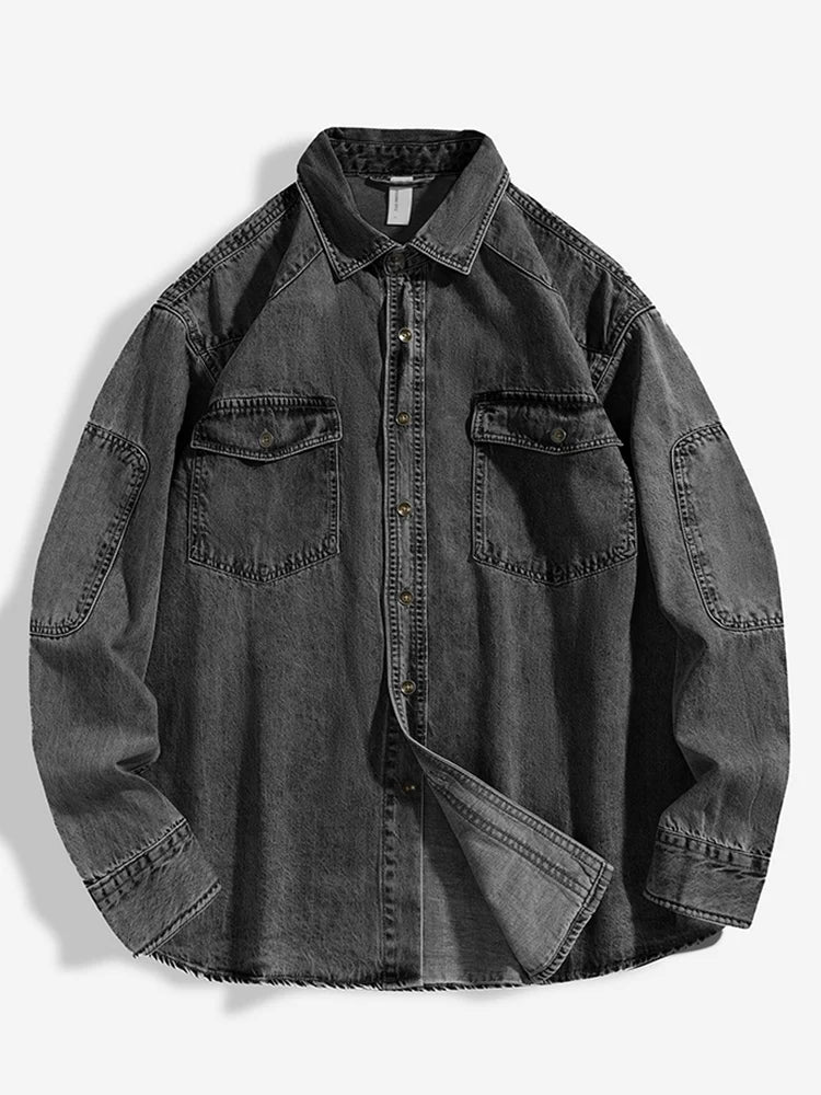 Vada – Men's Oversized Denim Shirt | Black & Blue Drop-Shoulder Button-Up