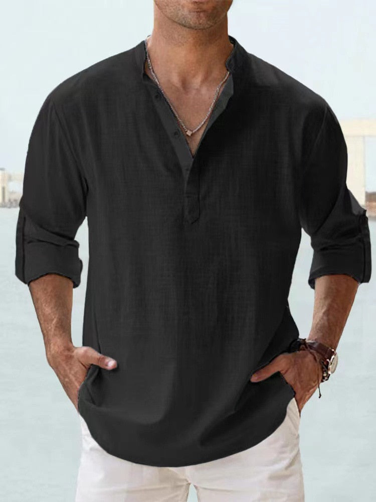 Luca - Casual Cotton Linen Men's Henley Shirt