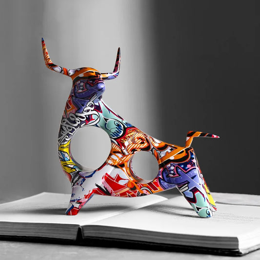 ArtToro - Handcrafted Graffiti Bull Statue for Modern Home Decor, 29 x 18.5 cm-1