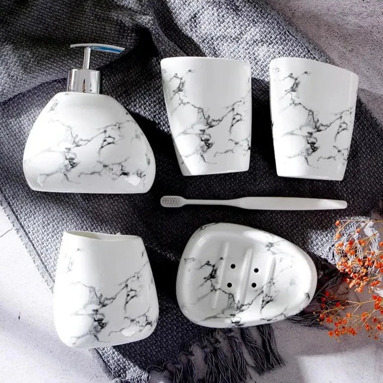 MarbleLuxe - 7-Piece Elegant Bathroom Accessories Set in Durable Ceramic Finish-4