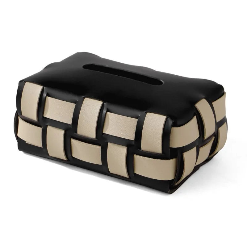 Variant image for Sorrento Vegan Leather Tissue Box Cover - Elegant Woven Design Holder-2