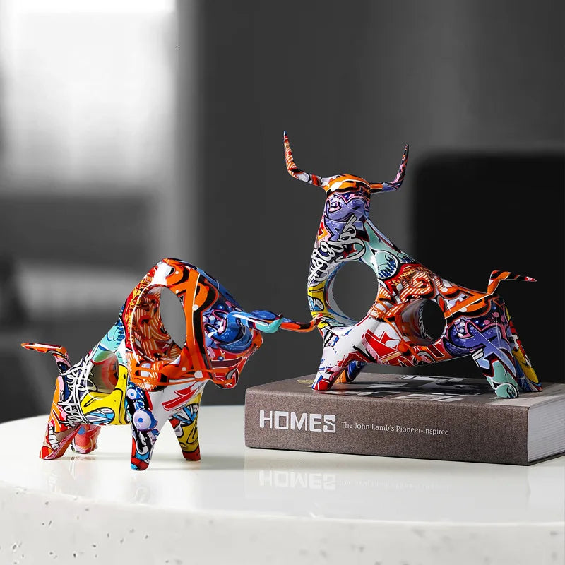 ArtToro - Handcrafted Graffiti Bull Statue for Modern Home Decor, 29 x 18.5 cm-3