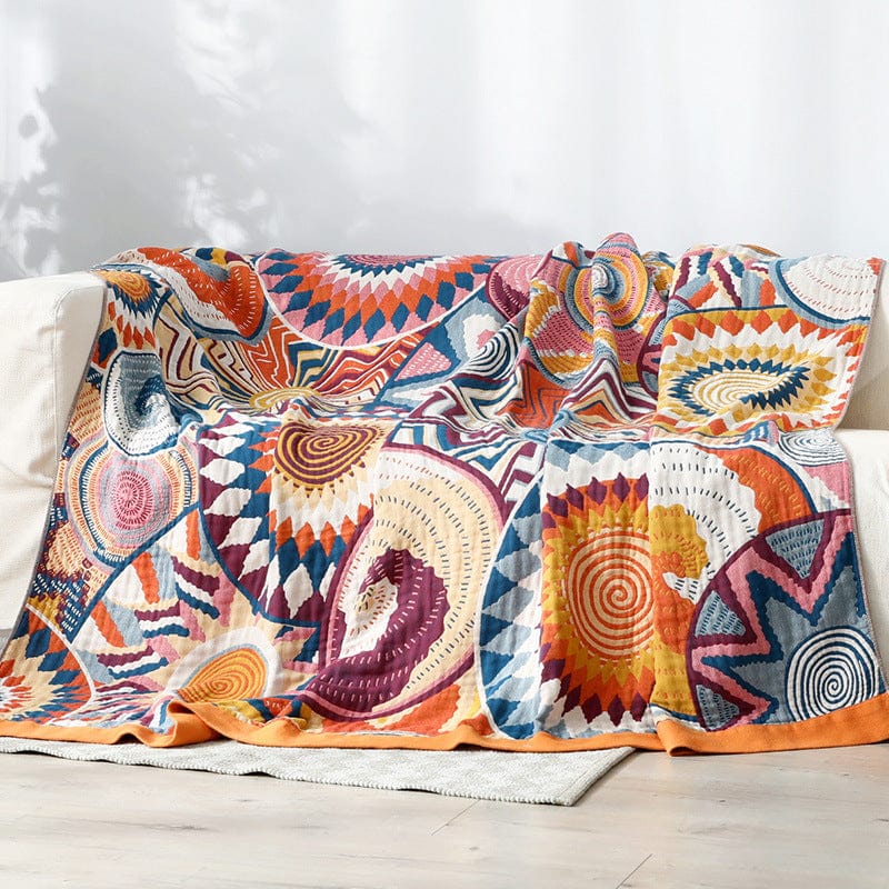 Boho Chic Cusco Blanket - 100% Cotton Reversible Throw with Geometric Patterns-2