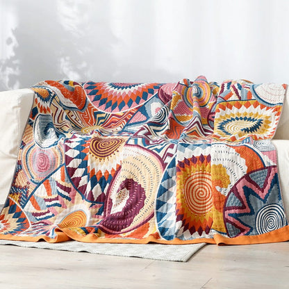 Boho Chic Cusco Blanket - 100% Cotton Reversible Throw with Geometric Patterns-2