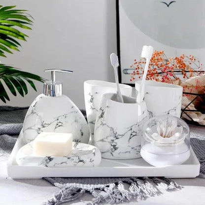 MarbleLuxe - 7-Piece Elegant Bathroom Accessories Set in Durable Ceramic Finish-2