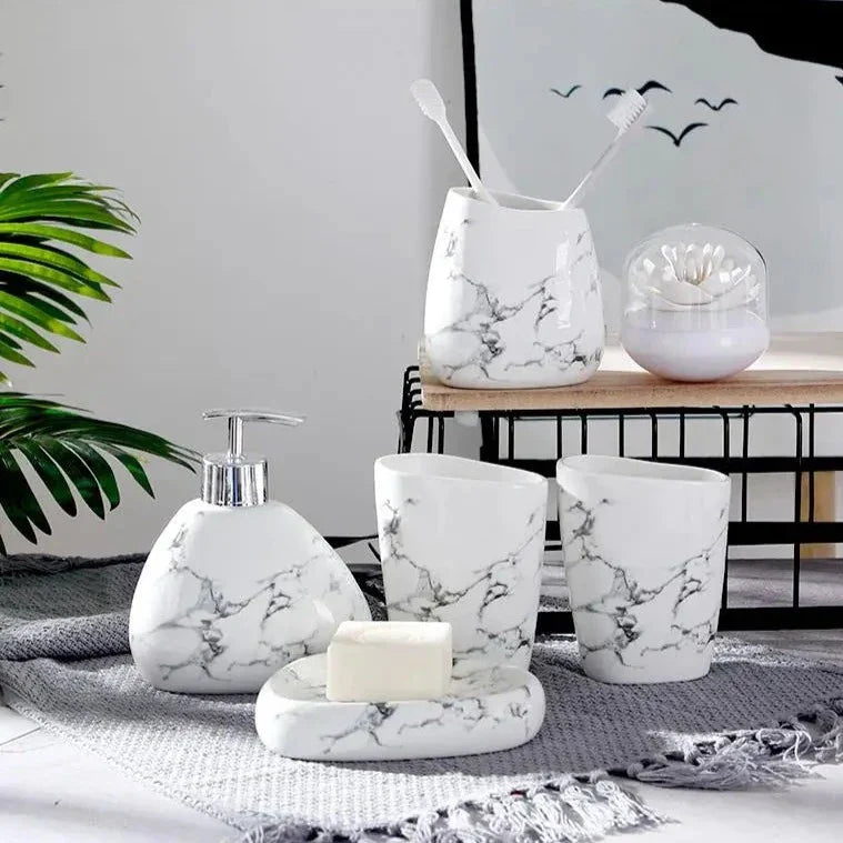 MarbleLuxe - 7-Piece Elegant Bathroom Accessories Set in Durable Ceramic Finish-3