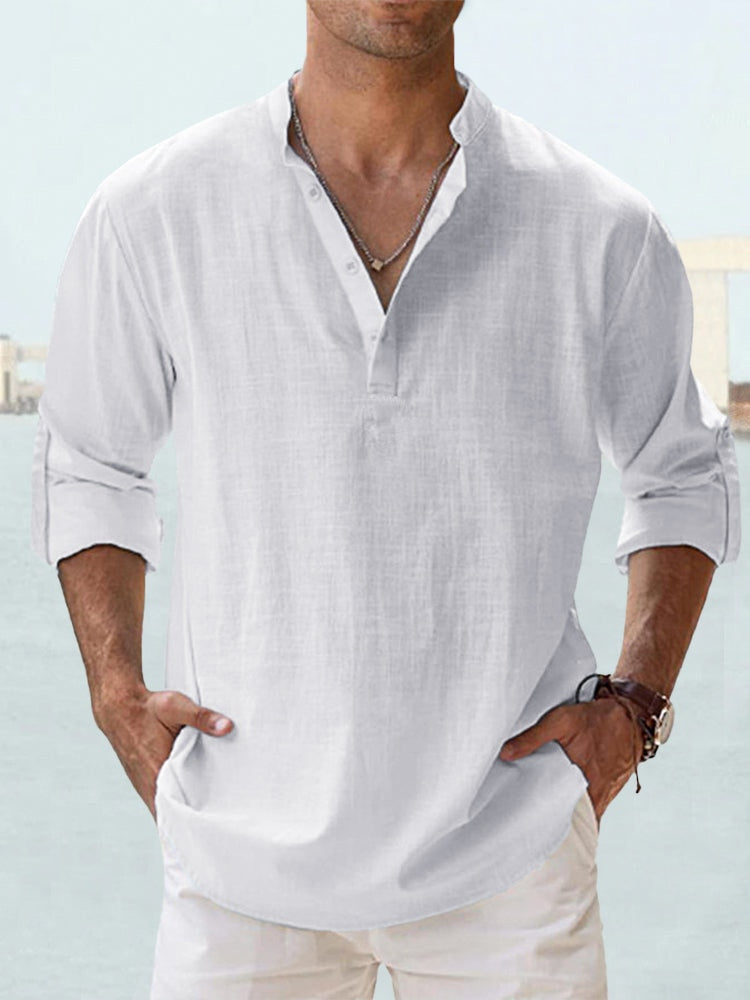 Luca - Casual Cotton Linen Men's Henley Shirt
