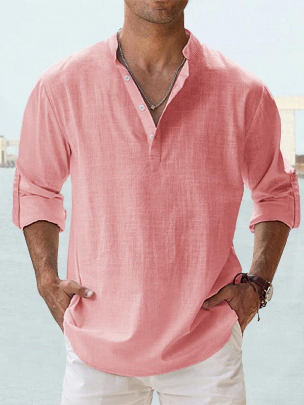 Luca - Casual Cotton Linen Men's Henley Shirt