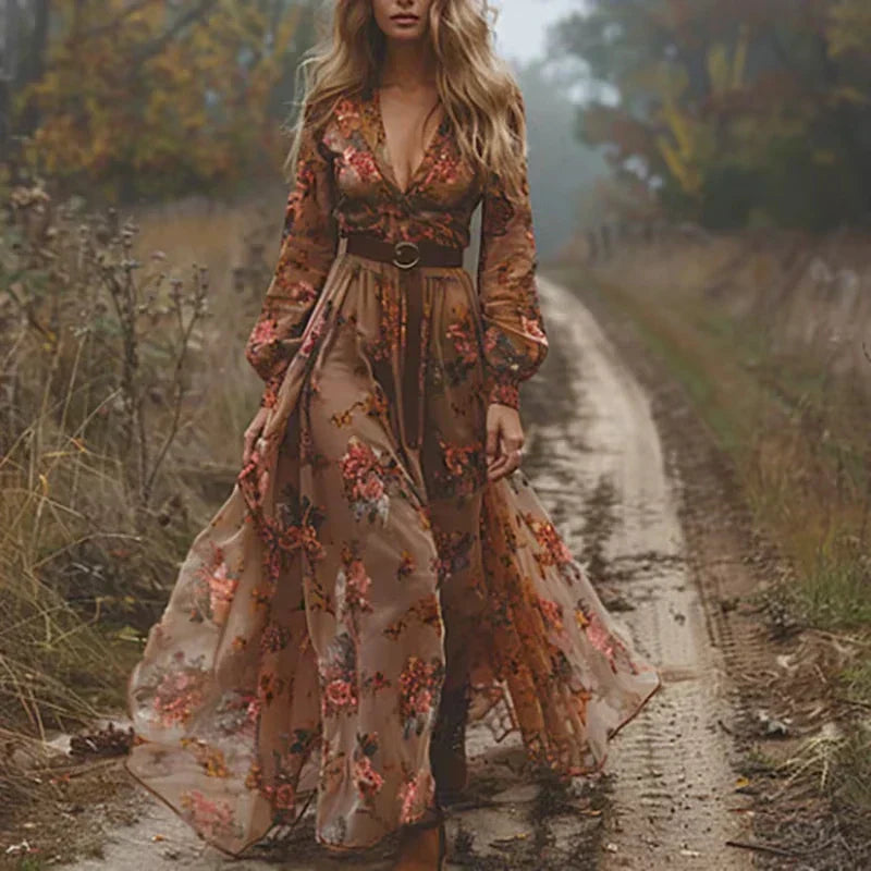 Selena - Boho Floral Women's Maxi Dress