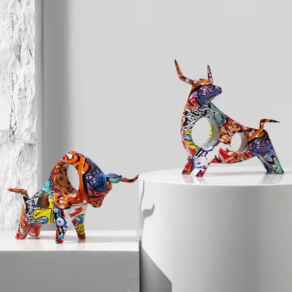 ArtToro - Handcrafted Graffiti Bull Statue for Modern Home Decor, 29 x 18.5 cm-2