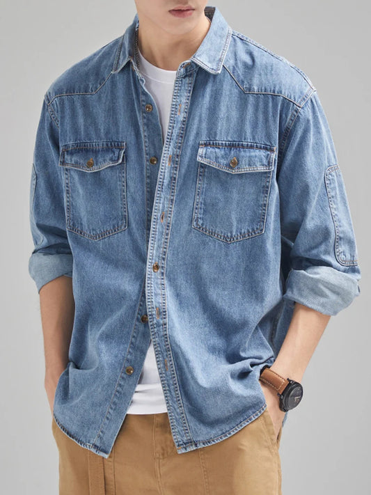 Vada – Men's Oversized Denim Shirt | Black & Blue Drop-Shoulder Button-Up