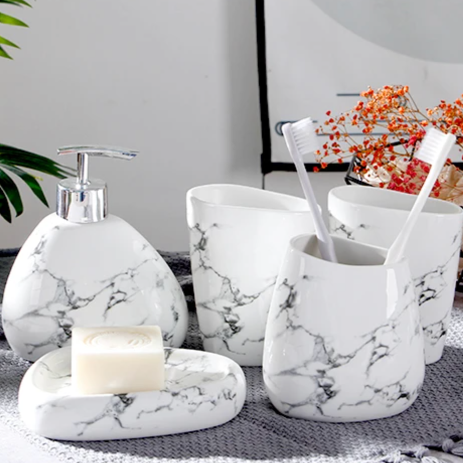 MarbleLuxe - 7-Piece Elegant Bathroom Accessories Set in Durable Ceramic Finish-5