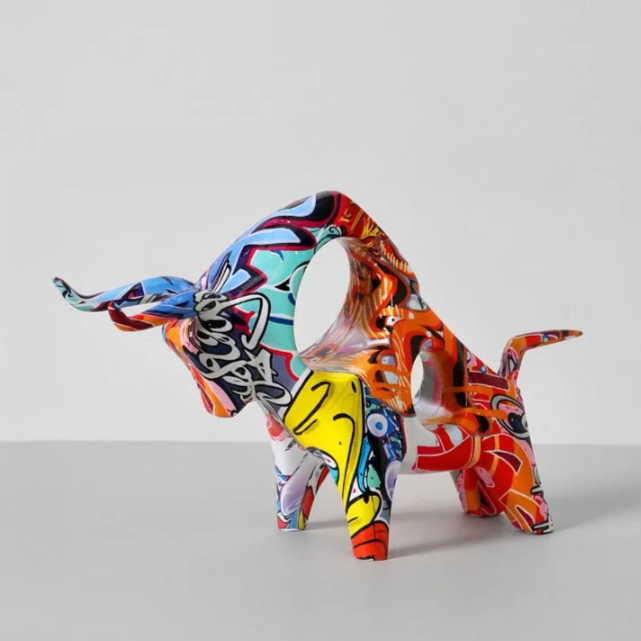 Variant image for ArtToro - Handcrafted Graffiti Bull Statue for Modern Home Decor, 29 x 18.5 cm-2