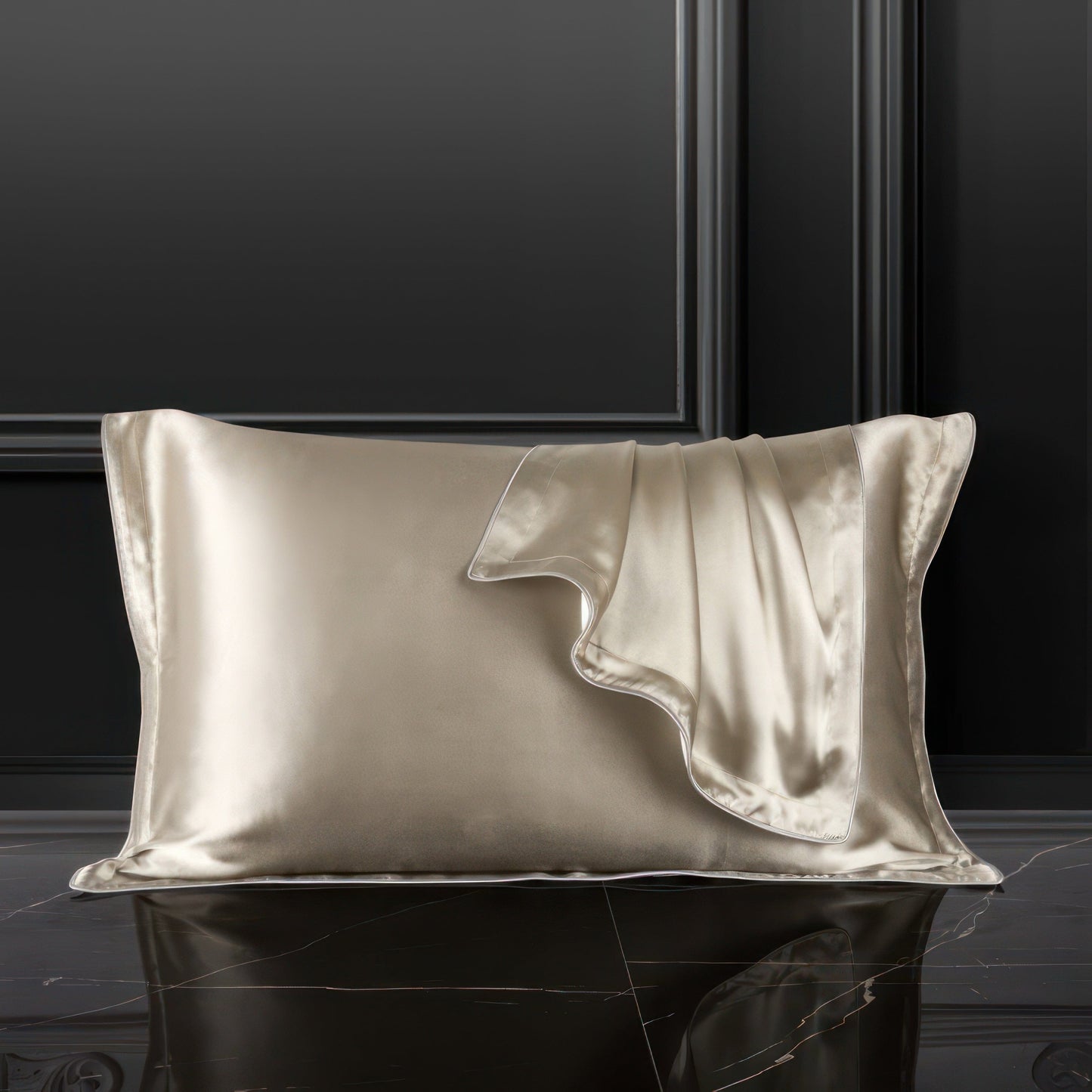 Luxurious Silk Pillowcase for Hair and Skin Care - Best Silk Pillow Case, Smooth Tencel Underside, Elegant Beige-3
