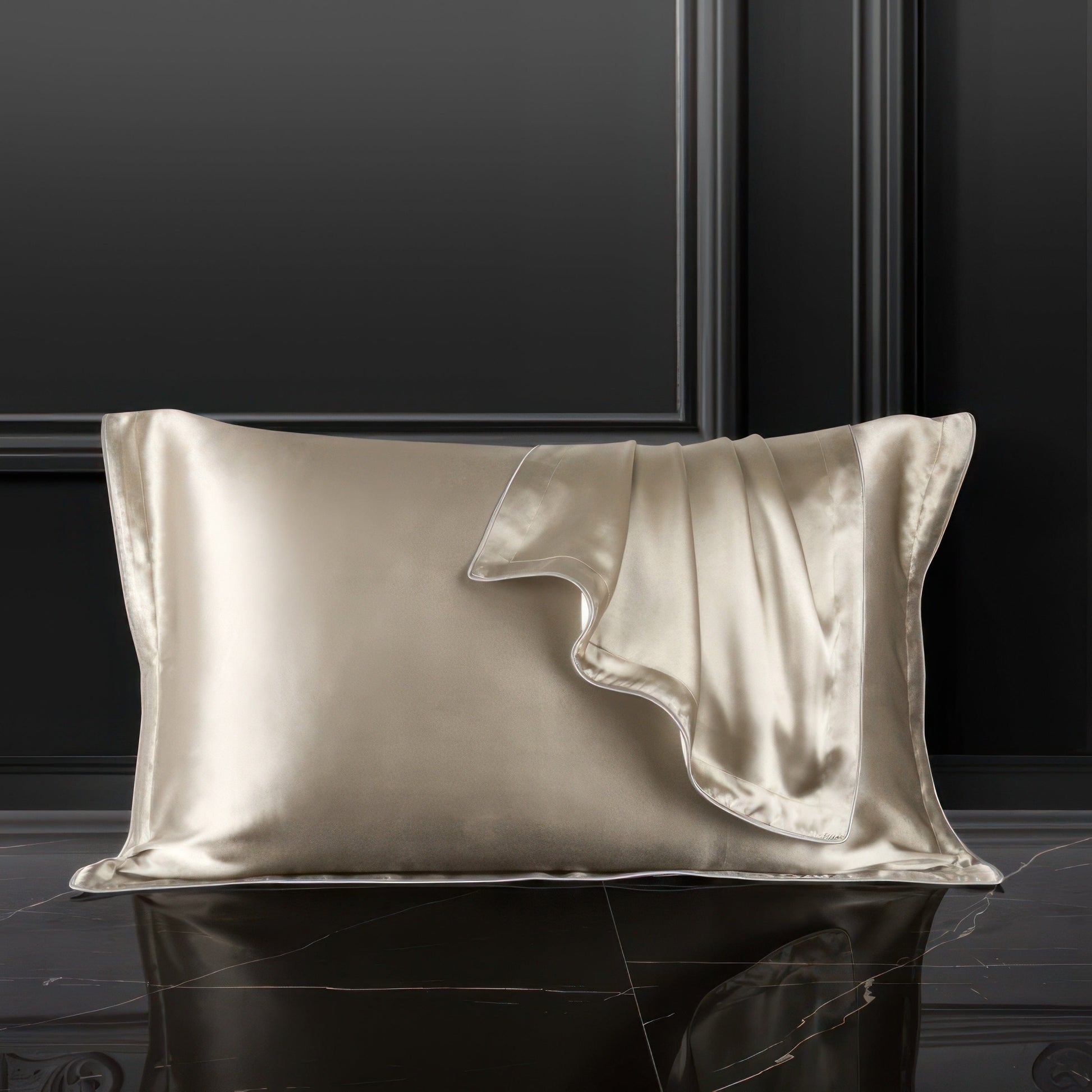 Luxurious Silk Pillowcase for Hair and Skin Care - Best Silk Pillow Case, Smooth Tencel Underside, Elegant Beige-3
