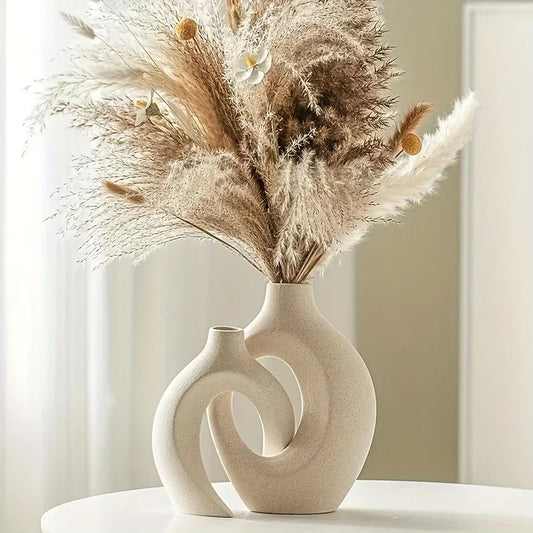 White Ceramic Vase Set - Modern Boho Ceramic Flower Vases for Home Decor-1