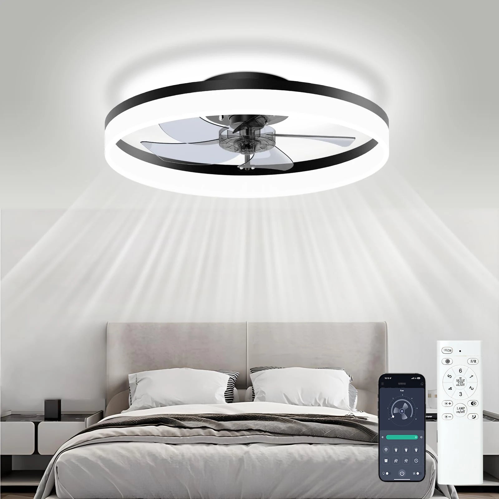 Modern Dimmable Ceiling Fan with Remote Control, Reversible Motor & Silent Blades-2