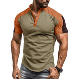 Slim Fit Collarless Short Sleeve Men's Shirt – Comfortable Cotton Blend with Contrast Sleeves for Casual Outings 2