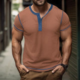 Slim Fit Cotton Henley Shirt for Men – Short Sleeve Casual Wear, Comfortable Fiber Blend, Versatile Style 0